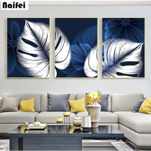 5D DIY Diamond Painting Abstract Blue White Plant Leaf Full Square/Round Drill Embroidery Cross Stitch Mosaic Art Home Decor