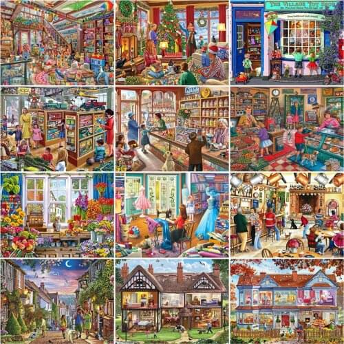 AZQSD Diy Paint By Number House Handpainted Wall Art Coloring By Number Frame Shop Kits Handmade Acrylic Unique Gifts