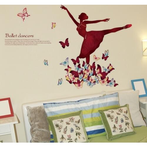 Ballerina girl wall sticker PVC Material DIY Butterfly dance girl wall decals for Living room Kids room home decor sticker