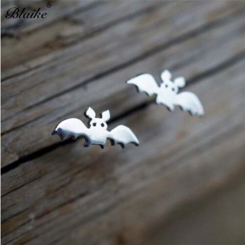 Blaike Cute 925 Silver Small Flying Bat Gothic Halloween Stud Earrings for Women Jewelry Birthday Gifts Free Shipping