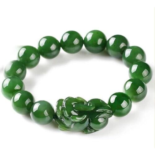 Natural Green HETIAN Jades Stone Bracelets Carved Pixiu Bracelets Bangles Gift for Mens Jades Jewelry