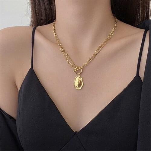 316L Stainless Steel 2021 New Fashion Upscale Jewelry 2 Layer Geometric Charms Thick Chain Choker Necklaces Pendant For Women