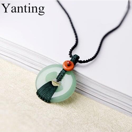 Yanting peace buckle chokers necklaces party jewelry ethnic green aventurine handmade pendant necklace new gift women necklace
