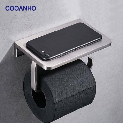 COOANHO Toilet Paper Holder With Cell Phone Holder Brushed Nickel Bathroom Accessories With Wall-Mounted
