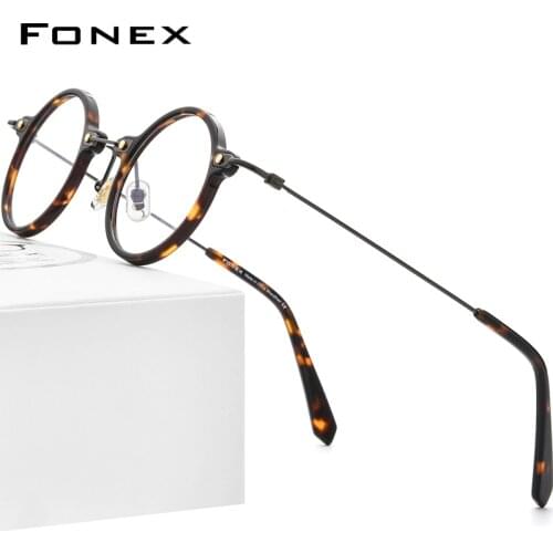 FONEX Acetate Titanium Eyeglasses Frame Men 2021 New Retro Round Prescription Glasses Women Optical Spectacles Eyewear F85673