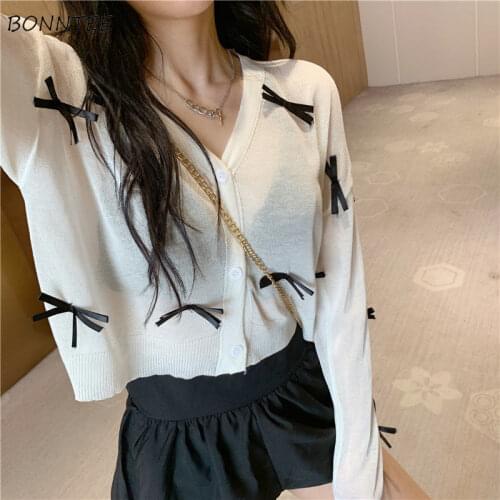 Cardigan Women Summer See Through Breathable Bow Leisure Solid Fashion Sweater Loose Sweet College All-match Female Korean Style