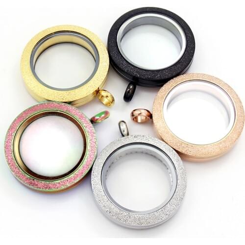 25mm Stainless Steel Round Scrub Glass Locket Necklace Wholesale LSSS05-25MM