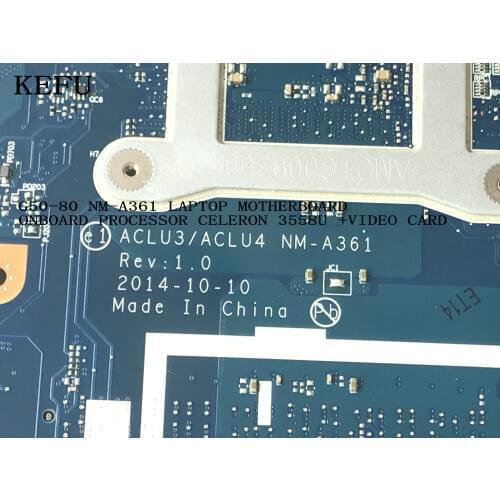 KEFU 100% NEW ACLU3/ ACLU4 NM-A361 Laptop motherboard for Lenovo G50-80 Notebook pc ON BOARD PROCESSOR I3-5005U +VIDEO CARD