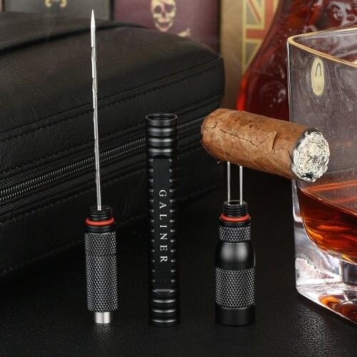 Galiner Metal Cigar Draw Enhancer Tool Smoker Portable Dredge Drilled Cigar Punch Cutter Sharp Cigar Needles Gift Box Packaging