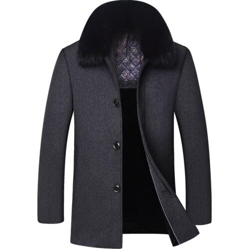 Winter Woolen Coat Men 2021 New Fur Collar Coat Men Windbreaker Plus Velvet Thick Coats Mid Length Trench Coat The Elderly Jacke