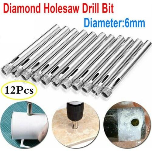 12Pcs 6mm Diamond Cutter Hole Saw Drill Bit Tools Set For Tile Ceramic Glass