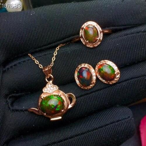 100% Real Natural Black Opal Set Natural Real Opal 925 sterling silver 1pc Opal pendant,1pc Opal ring,2pcs Opal Earring