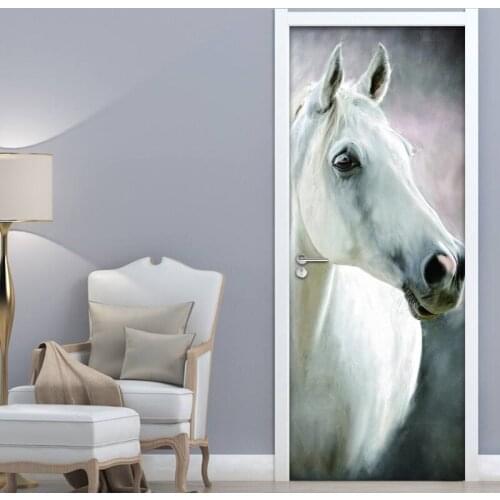 Animal Horse Creative DIY Self-adhesive Door Sticker 3D Mural Wall Pictures For Living Room Bedroom Study Door Photo Wallpaper