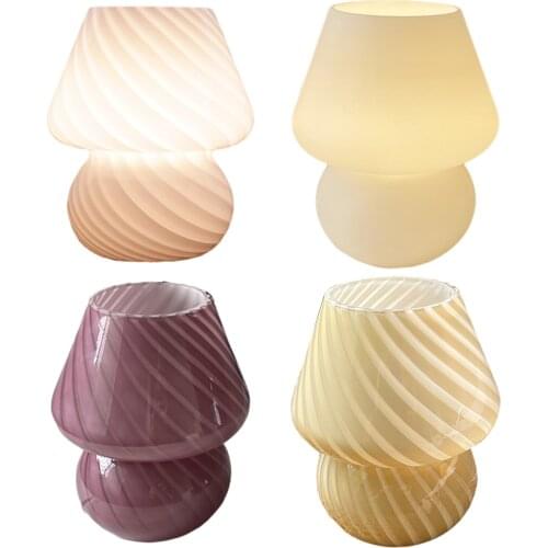 Hand Blown Stripped Glass Table Lamp Night Light USB Powered for Home Decor