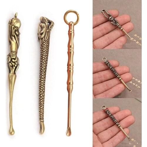 Portable Ear Spoons Retro Brass Dragon Ear Cleaning Tool Ear Pick Ear Wax Remover Curette Cleaner Keychain Pendants