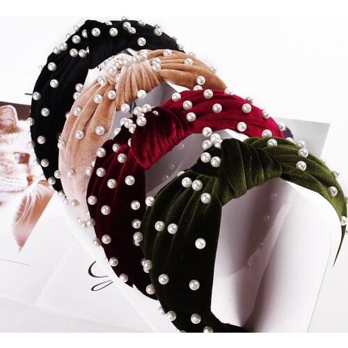 New Fashion Girls Headband Handmade Shining Pearls Rhinestone Ornament Hair Clip Women Middle Knot Turban Hair Accessories