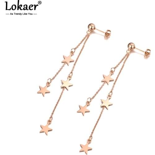 Lokaer Trendy Titanium Stainless Steel 4Pcs Star Tassel Earrings For Women Girls Bohemia Chain Dangle Earrings Jewelry E19201
