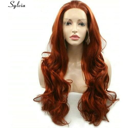 Sylvia Body Wave Hair Copper Red Synthetic Lace Front Wig Long Women Wigs Hair Dark Orange Lace Front Wig for Drag Queen Party