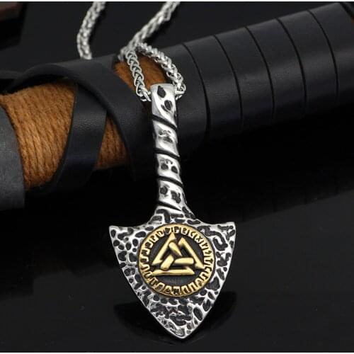 Nordic Viking Odin Gungnir Amulet Valknut Rune Pendant Necklace For Men Viking Jewelry