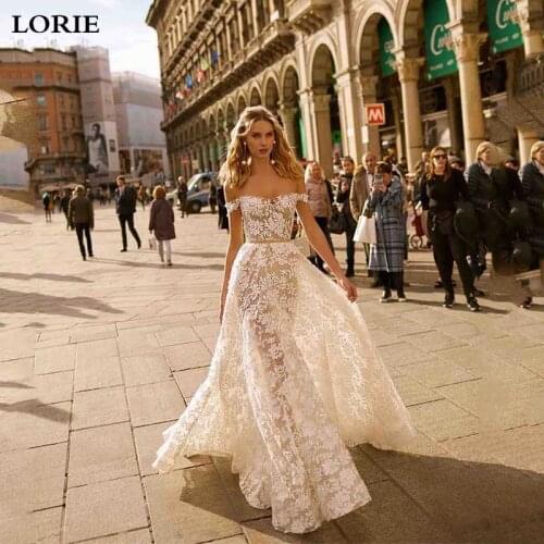 LORIE A Line Lace Wedding Dresses Off The Shoulder Boho Bride Dresses Vestidos de novia Backless Wedding Gowns