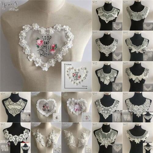 High Quality Lace Fabric Embroidery Applique Sewing ABS Pearl Lace Collar DIY Neckline Decoration Ladies Clothing Accessories