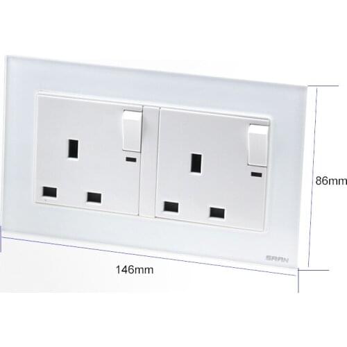 High quality double row double three-hole British 13A socket with USB socket tempered glass panel
