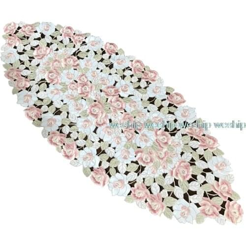 High-end luxury pink flowers embroidery cloth art European style Ellipse table runner / table cloth Eat mat Table mat