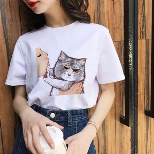 2021 Womens T-shirt Casual Short Sleeve Kawaii Cat Print Anime Tshirt Animal Tops Tee Shirt tee shirt femme