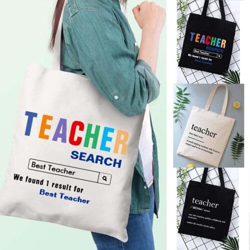 Teacher Print Women Shopping Bag Female Canvas Cloth Shoulder Bags Travel Storage Handbag Reusable Foldable Eco Totes Best Gifts