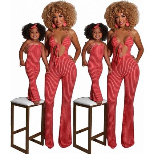 Mum and Daughter Clothes Summer Fashion Family Matching Outfit New Striped Sexy Sling Jumpsuit Mommy and Me Jumpsuit