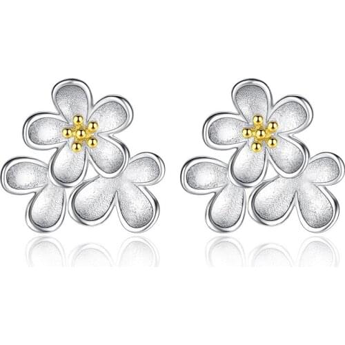 925 Sterling Silver Daisy Flower Stud Earrings For Women Cherry Blossoms Earring