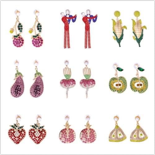 Wholesale New Arrivals 2021 Plant Fruits Rhinestone Dangle Drop Earrings High-Quality Crystals Jewelry Accessories For Women