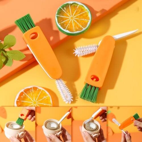 3 In 1 Bottle Cap Cleaning Brush Multifunctional Cup Cover Gap Cleaning Brush Rubber Ring Groove Brush Home Cleaning Supplies