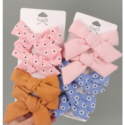 4Pcs/Set Sweet Solid Color Bowknot Baby Hair Clip Princess Floral Infant Girl Hairpin Soft Leopard Velvet Kid Barrette Headdress