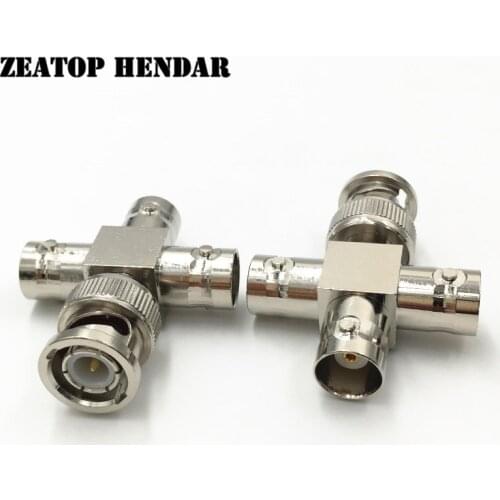 50Pcs Brass 4 Way Q9 BNC Splitter Plug BNC 1 Male to 3 Female transform Jack T Type RF Coaxial Connector for CCTV Camera