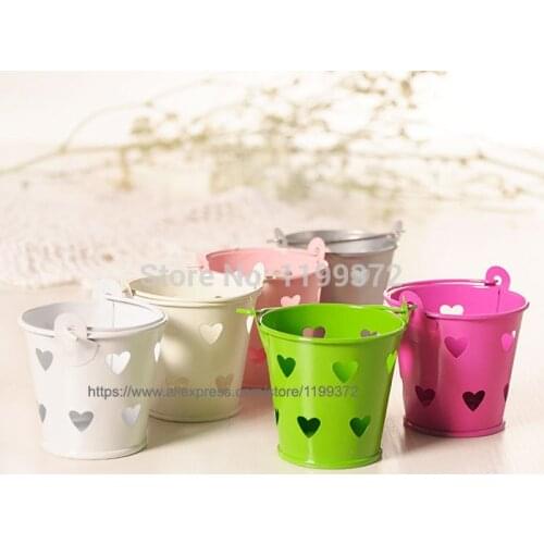 500pcs Heart Hollow Metal Wedding Party Shower Gift Mini Small Assorted Colored Tin Pails Buckets Bucket Candy Chocolate Box