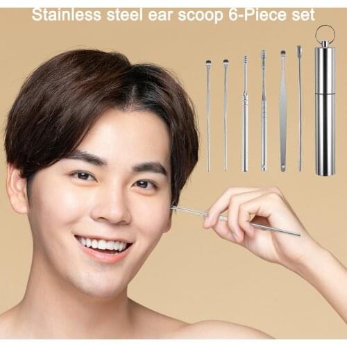 6pcs/set Stainless Steel Earpick Wax Remover Ear Wax Pickers Ear Pick Clean Tool Earpick Ear Cleaning Earwax Remover