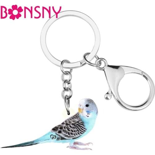 Bonsny Acrylic Long-tailed Parakeet Bird Keychains Big Lovely Animal Key Ring Jewelry For Women Kids Men Funny Gift Bag Charms