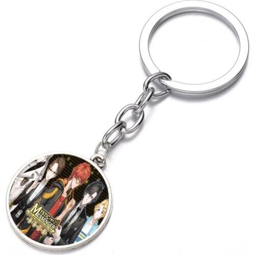 Anime Mystic Messenger Keychain Glass Dome Key Chain Bag Charm Pendant Bronze Silver black Keyring Holder Kids boys girl Pendant