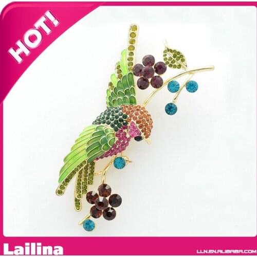 4.21" Silver-tone Colorful Swallow Bird Flower Color Rhinestone Crystal Brooch Pin(Green&Purple Enamel)