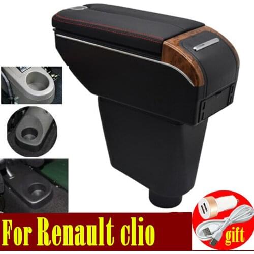 For Clio 4 Armrest box Double doors open 7USB Centre Console Storage Box Arm Rest