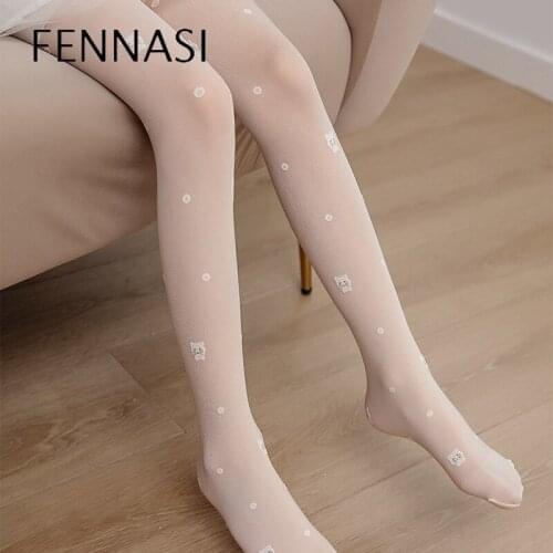 FENNASI Mesh Tights For Children Girl Thin And Light Sweat Absorbent Cute Cat Pattern Childrens Socks