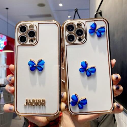Electroplated Blue Butterfly Case for iPhone 12 Pro Max Back Phone Cover for 12 Mini 11 Pro Max X XS XR 8 7 Plus SE 2020 Capa