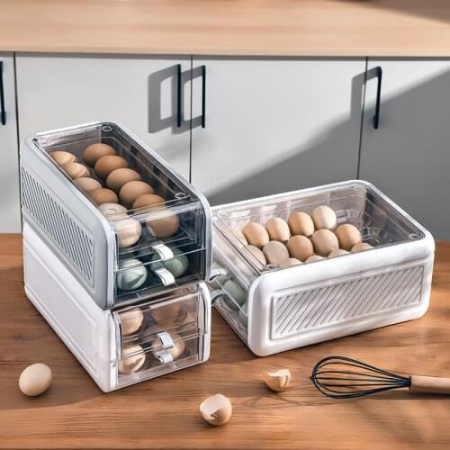 Refrigerator 2 Layers Door Egg Storage Box Organizer Household Transparent Egg Grid Fresh-keeping Box Egg Rack Storage Container