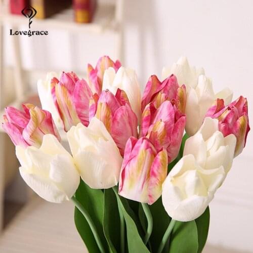 PU Tulip Artificial Flower Real Touch Artificial Tulip Bouquet Fake Flower for Wedding Party Home Outdoor Decor Fast Delivery
