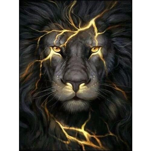 Diy 5d Painting with Diamonds Abstract Animal Black and Gold Lion Full Drill Square / Round Crystal Diamond Painting Embroidery