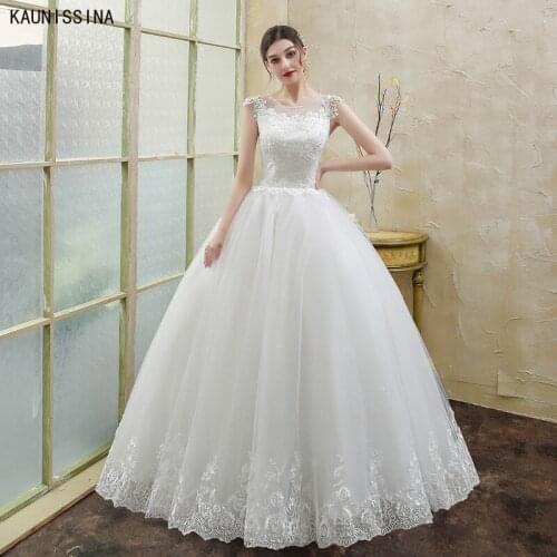 KAUNISSINA White Wedding Dresses O Neck Vestido De Noiva Sleeveless Corset Bride Gown Floor-Length Vintage Women Robe De Mariage
