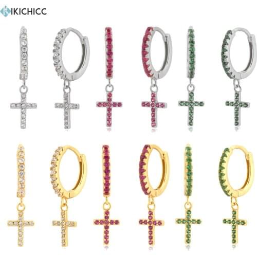 ANDYWEN 925 Sterling Silver Colorful Rainbow CZ Cross Drop Earring Women Fashion Fine Jewelry 2021 Women Clips Pendiente Gift