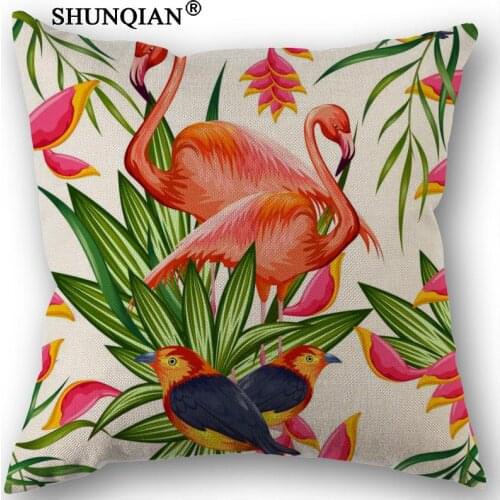 Linen Cotton Pillowcase Flamingo Pillow Cover Home Textiles Decorative Pillowcase Customize Gift 45x45cm one side