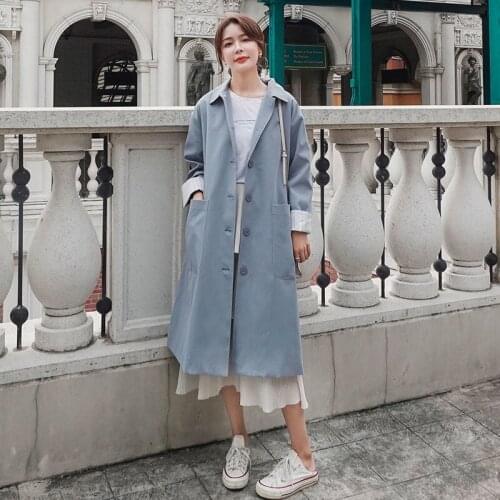 Fashion Windbreaker Womens Middle Long 2021 Spring And Autumn New Korean Loose Overcoat Solid Color Belt Trench Coat For Women